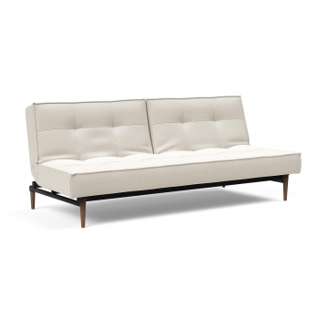 Innovation - Splitback Styletto Schlafsofa Holz dunkel 210x90cm - off-white/Stoff 531 Bouclé Off White/Gestell Stahl schwarz/Füße dunkles Holz